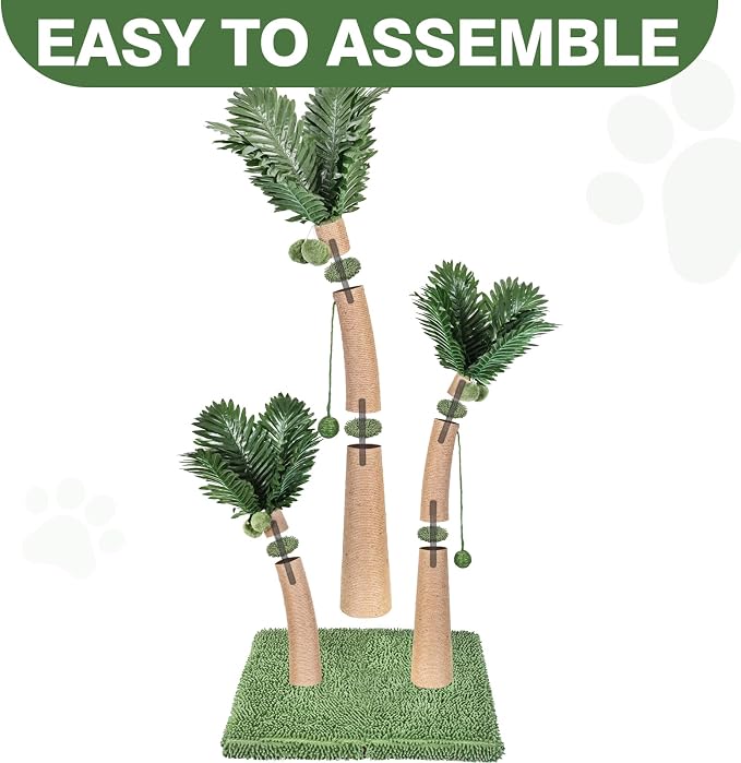40'' Tall Cat Scratching Post Cat Tree, 3 Curved Design Palm Tree Cat Scratching Post with 8 Interactive Balls, Natural Sisal Rope Cat Scratchers for Indoor Cats, Multi-Combinable (Style D) - Image 5