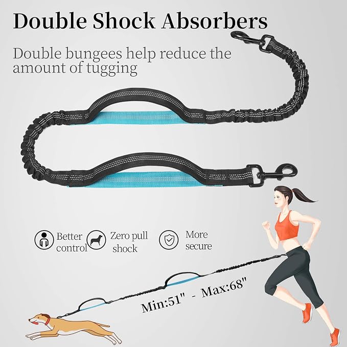 Hands Free Dog Leash with Zipper Pouch, Medium, 8-25 lbs, Black | Waist Leash, Dual Padded Handles, Shock-Absorbing Bungee, Adjustable Waist Belt, Walking and Running - Image 5