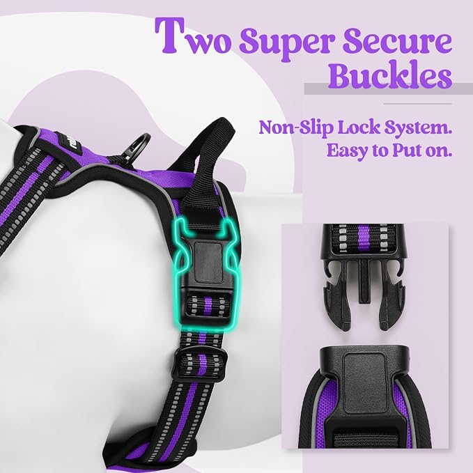 rabbitgoo Dog Harness, No Pull for Small Dogs with 2 Leash Clips, Pet Vest | No Choke with Handle, Adjustable Soft Padded, Reflective, Easy Control for Walking, Purple, Small - Image 3