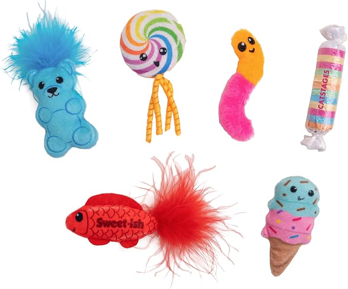 Catstages Kitty Sweet Treats, 6-Pack Catnip Plush Toys with Crinkle & Feathers, Multicolored by Catstages