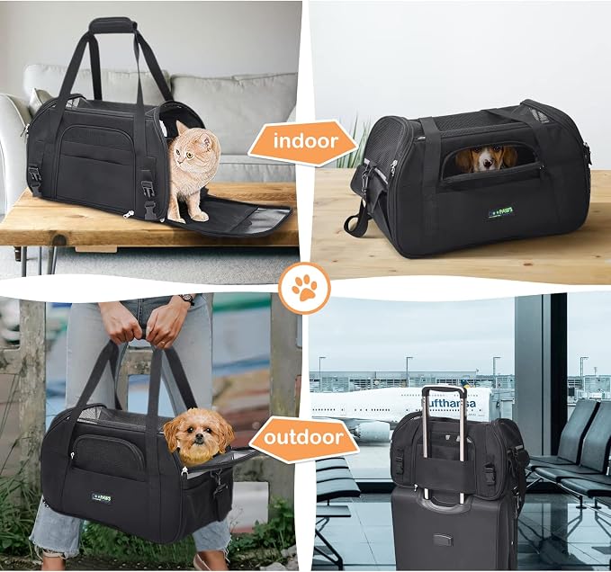Jespet Airline Approved Soft-Sided Kennel Pet Carrier Travel Handbag | Lightweight, Foldable, Portable, Built-In Safety Leash, Luggage Sleeve, for Cats & Small Dogs, for Indoor & Outdoor - Image 7