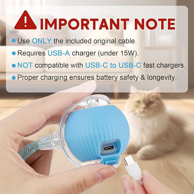 Interactive Cat Toys for Indoor Cats & Dogs, Agile Moving Cat Ball with Elastic Mesh Tail, Rechargeable Enrichment Toys, Smart Automatic Rolling Pet Ball Toys for Bored Indoor Dogs & Cats (Blue) - Image 2