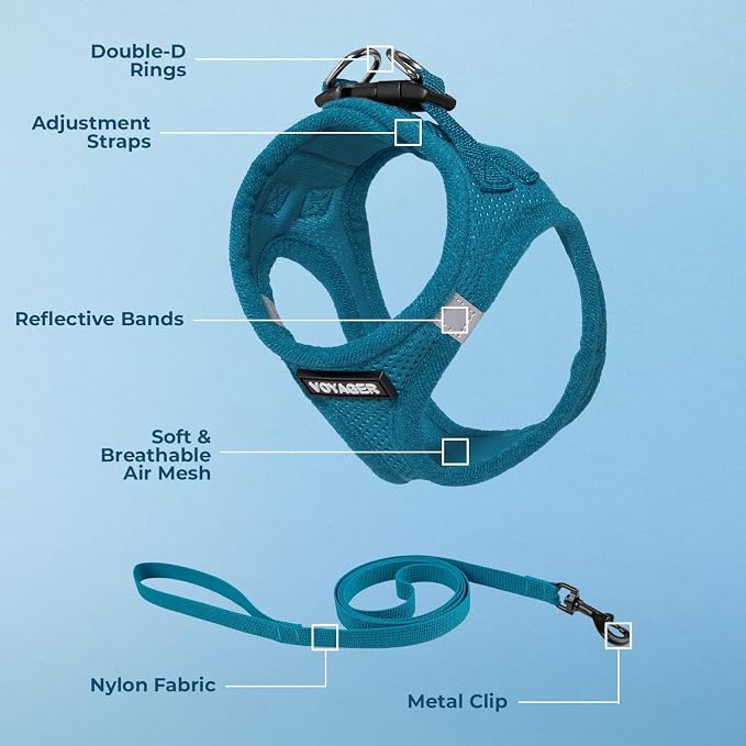 Voyager Step-in Air Cat Harness & Leash Set - Turquoise, M | 15 - 17" in Chest, Reflective Bands, All Weather Breathable Air Mesh, Cats Compatible, Fast Drying - Image 3