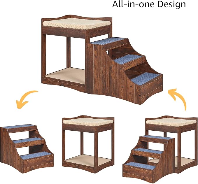 unipaws Pet Bunk Bed with Removable Step for Dog and Cat, Window Perch Seat | Multi-Level Bed with Cushion and Cat Scratch Pad, Indoor Use, Walnut - Image 4