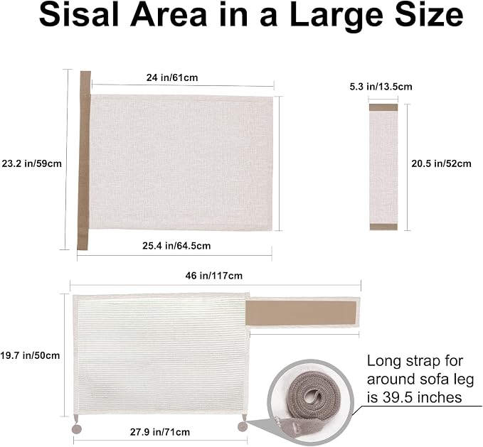Cat Scratch Sofa Protector,27.6”L*19.6“W Cat Scratch Furniture Protector Pad Couch Arm Sheild with Natural Sisal for Protecting Couch Sofa Chair Furniture（Beige/Right Handed - Image 2