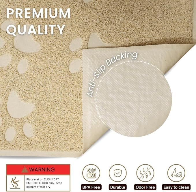 Andalus Jumbo Cat Litter Mat, Pack of 1 - Waterproof, Non-Slip & Easy to Clean Cat Litter Box Mat for Extra Efficient Pet Litter-Trapping, Beige (47” X 35”) - Image 2