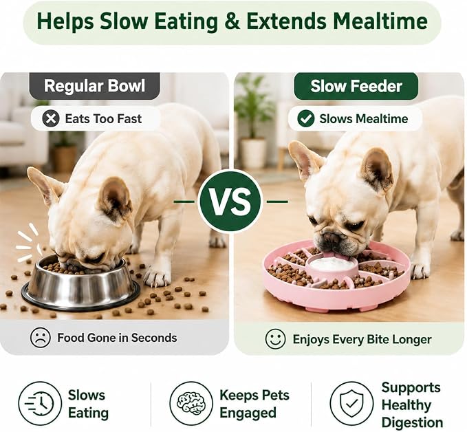 Slow Feeder Dog Bowl Silicone Suction Cup Anti Spill Dogs Cats | strong suction base prevents sliding, extends mealtime, reduces anxiety, textured surface, dishwasher safe - Image 3