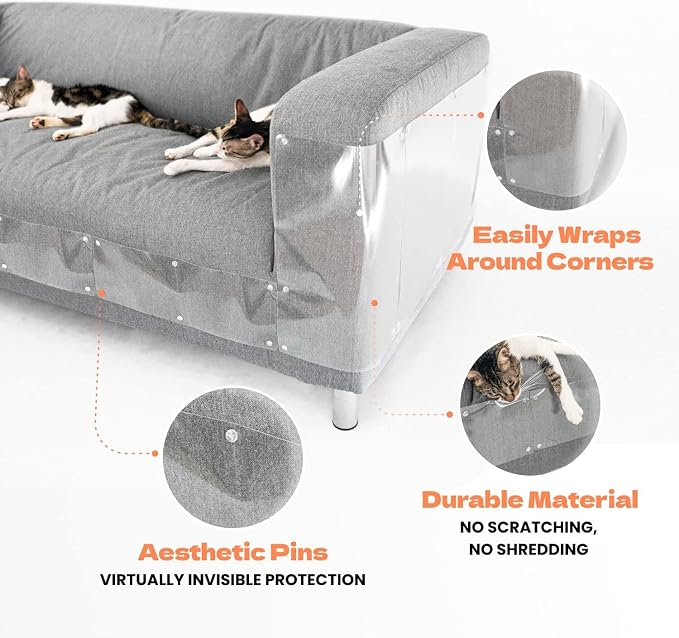 Cat Scratch Furniture Protector - Couch and Sofa Guards - 8 XL Sheets with 64 Pins (8 XL Sheets and 64 Pins) - Image 3