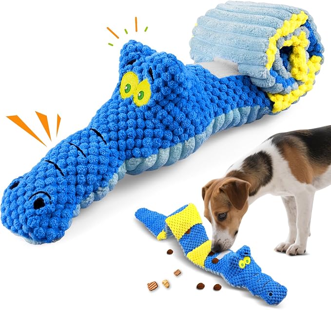 TOOPTATE Crocodile Squeaky Dog Toy | Dual-Opening Treat Pocket for Puzzle Play, Long Plush Body For Tugging, Suitable for Small, Medium, and Large Dogs by TOOPTATE