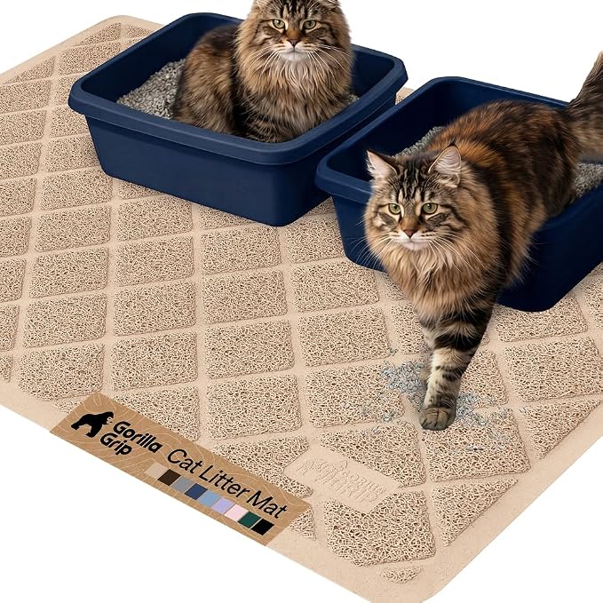 GORILLA GRIP Cat Litter Box Mat, 47x35, Cushioned Coil Mesh Litter Trapping Mats, Scatter Control Supplies for Less Mess, Phthalate Free, Ultra Deep Catch Grooves, Rinse or Vacuum to Clean, Beige by Unknown