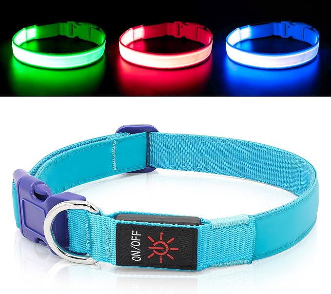 Only Half The Collar Lights LED Dog Collar Light Up Dog Collars USB Rechargeable, Adjustable Size Heavy Duty TPU Nylon Webbing Glow Safety Basic Dog Collars for Large Medium Dogs(L, Royal Blue) by Bpawser