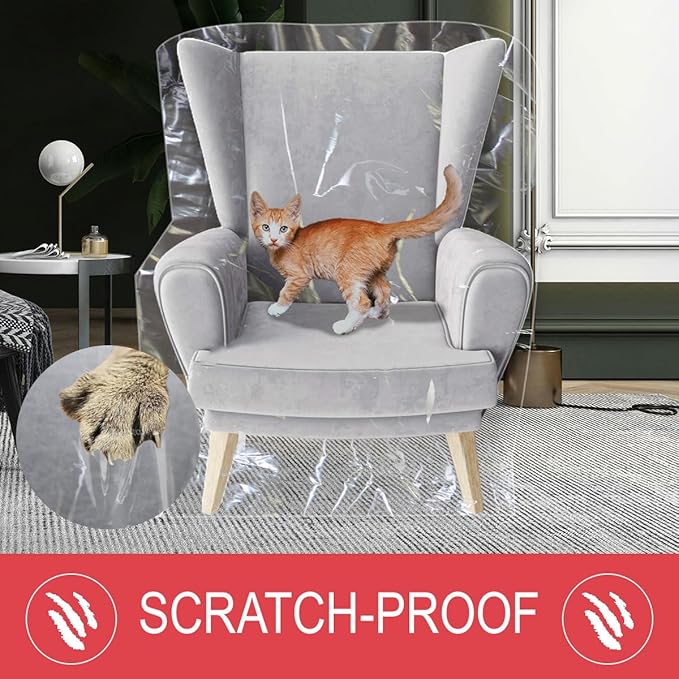 LAMINET Heavy Duty Clear Plastic Chair Covers Protectors for Recliner | Durable vinyl protector shield for armchair recliner against pet scratches, hair, dust, spills; simply wipe clean. - Image 2