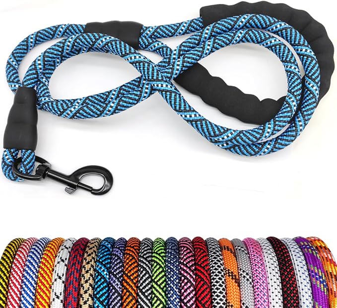 MayPaw Heavy Duty Rope Dog Leash, 3/6/8/10/12/15/20/30 FT Nylon Pet Leash, Soft Padded Handle Thick Lead Leashes for Large Medium Dogs (Blue Black, 1/2" * 12') by MayPaw
