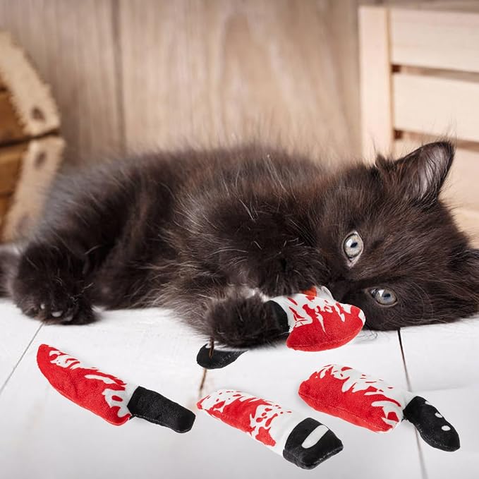 8pcs Catnip Toy, Indoor Knife Shaped Cat Toy Horror Plush Interactive Chew Bite Toys for Halloween Christmas Cat Kitten Indoor Festive Holiday Cat Lover Gift - Image 5