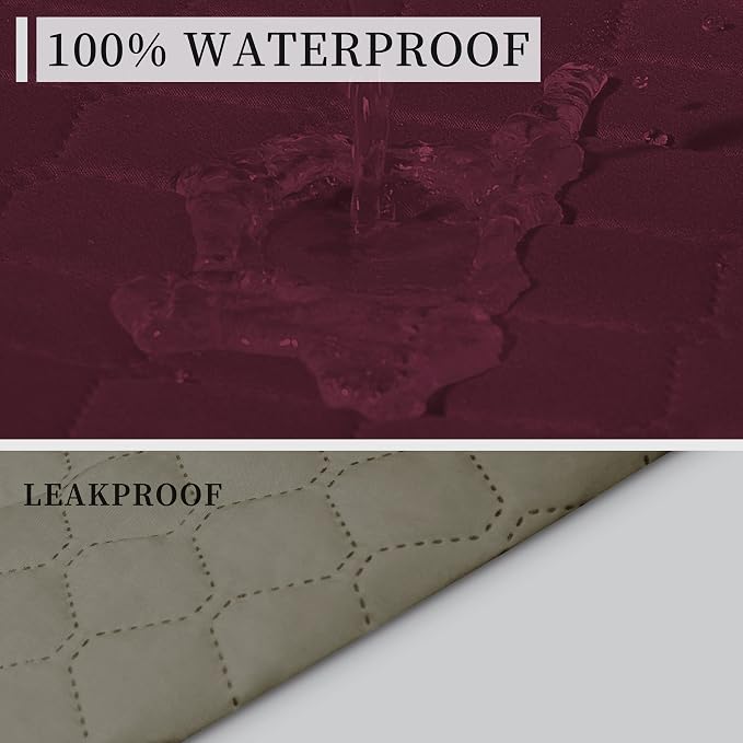 ISSUNTEX Double Protection 100% Waterproof Loveseat Sofa Covers for Living Room, Couch Covers for 2 Cushion Couch Sofa, Reversible Furniture Protector Sofa Cover for Dogs (Loveseat, Wine/Beige) - Image 3