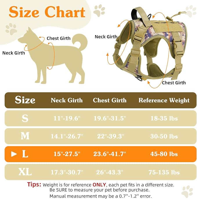 VavoPaw Heavy Duty Tactical Dog Harness for Large Dogs, No Pull Adjustable Pet Harness Reflective Service Training Easy Control Pet Vest Military K9 Working Dog Harnesses, Desert Camouflage, L | Pet Harness Reflective Service Training Easy Control Pet ... - Image 2