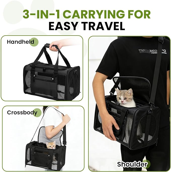 Soft-Sided Cat Carrier 18x11x11 in Expandable Travel Pet Bag 15LBS | For Cats and Small Dogs with Anti-Scratch Mesh Washable Mat Collapsible Escape-Proof Airline Approved with Shoulder Strap - Image 7