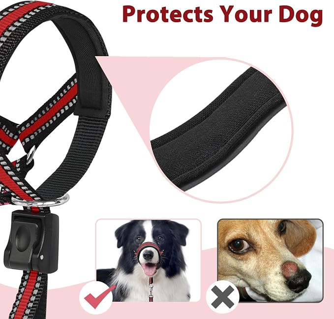 BARKLESS Soft Dog Head Collar, Patented Padded No Pull Head Halter, Training Nose Leash with Safety Link for Medium Large Dogs, Adjustable Muzzle Leash, Easy Control for Walking (XL, Red) - Image 2