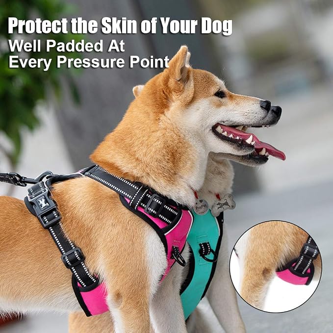 PoyPet No Pull Dog Harness Large, Reflective Vest with Front Clip & Handle | Easy On/Off, No Choke, Adjustable, 2 Leash D-rings, Soft Padded, Breathable, Oxford, for Walking Training, L, Pink - Image 3