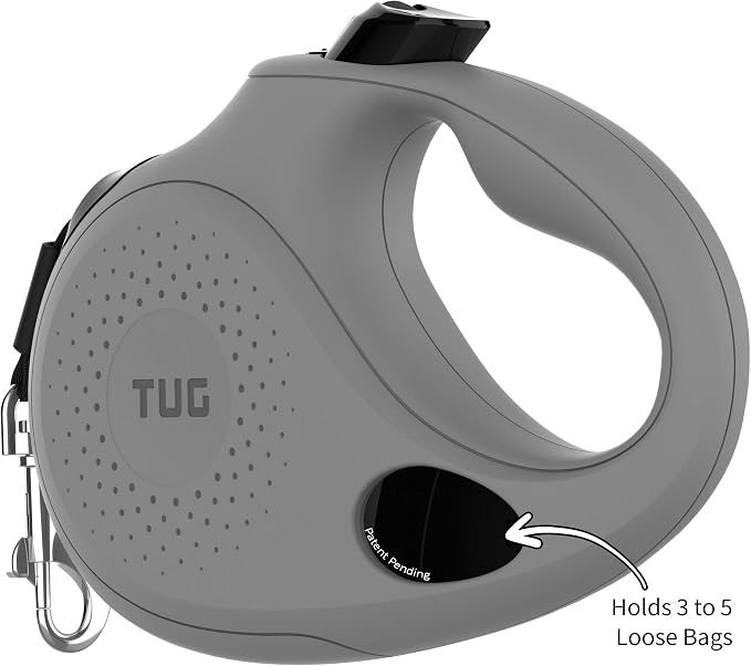 TUG Oval 360° Tangle-Free Retractable Dog Leash with Integrated Waste Bag Dispenser (Medium, Grey) - Image 2