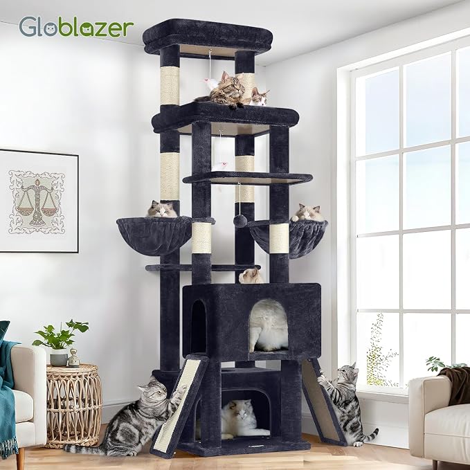 Globlazer Heavy Duty Cat Tree 78 inch Sturdy Cat Tower for 20lbs Large Adult Cats, Symmetrical Aesthetic Big Cat Tree with Extra Large Platform, 2 Scratching Boards, Z78, Dark Grey - Image 7