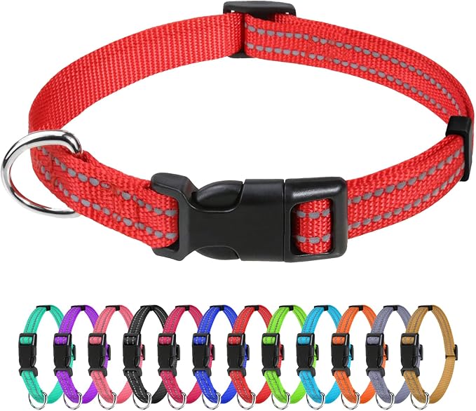 TagME Small Dog Collar, Reflective Puppy Collar, Red, 3/8" Width | Lightweight, Nylon Collar for Puppies, Chihuahua, Yorkie & Teacup Dogs 5-15 Lbs, Reflective for Evening Walks, 12 Colors by TagME
