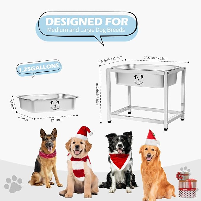 Elevated Dog Water Bowl, Stainless Steel Dog Bowl for Medium Large Dogs, Easy to Clean and Assemble for Outdoor Use 0.85 Gallons Bowl with Full Metal Stand Raised 10.23" - Image 2