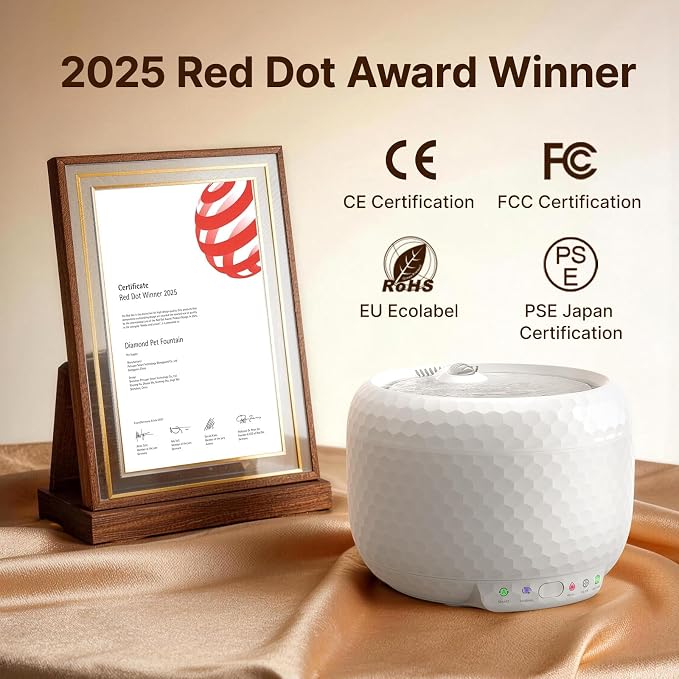 Red Dot Award Cat Water Fountain 1.8L/60oz, Ultra-Quiet Water Pump, Water-Electric Separation & Low Water Auto Shut Off for Cats Small Dogs - Image 2