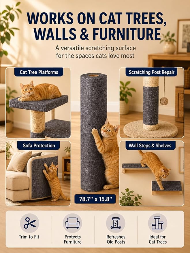 TLNNK 78.7"x15.8" Cat Scratch Furniture Protector - Dark Gray | Less Claw Damage, Easier Scratch-zone Setup, Worn Post Refresh, Cleaner Couch Corners, Softer Look for Cat Homes - Image 5