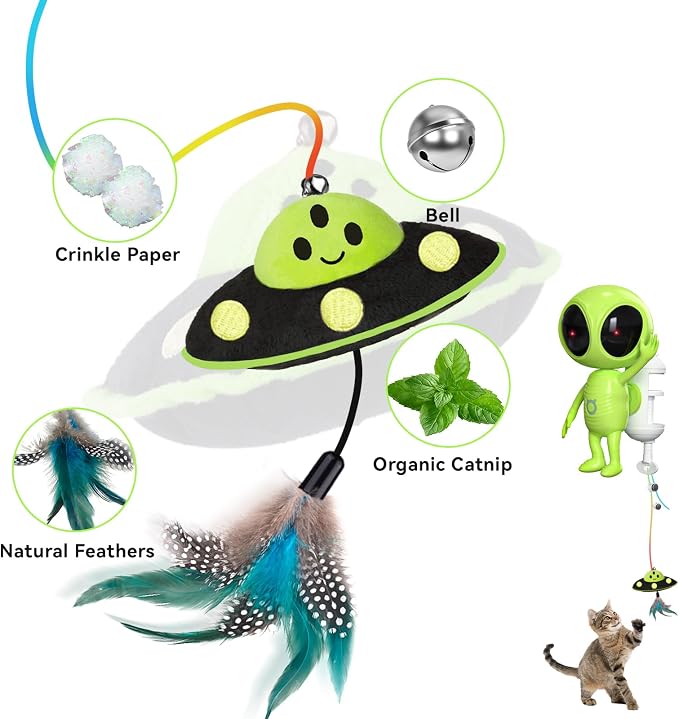ORSDA Laser Cat Toys for Indoor Cats, 2 in 1 Interactive Automatic Dual Laser & Catnip UFO Dangler for Kitten Toys, Truly Random Trajectory Radar Motion-Activated, Rechargeable 4 Modes, Clamp Design - Image 9