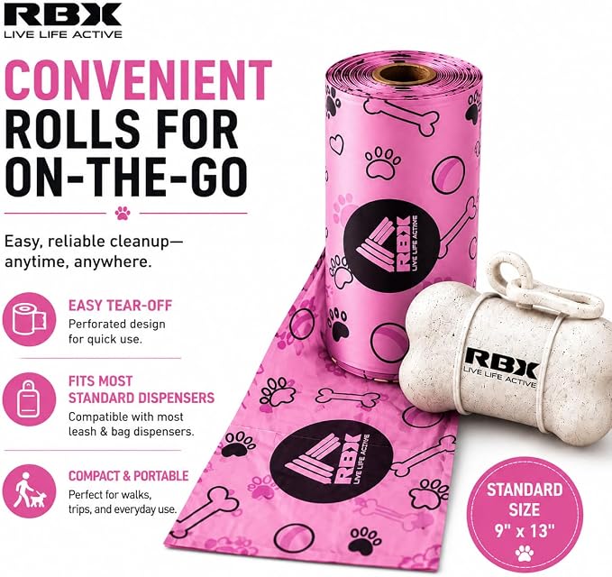 RBX Dog Poop Bags with Leash Holder, 320 Bags, 16 Refill Rolls | Clip-On Dispenser, Durable Leak-Proof, Recyclable Material - Image 6