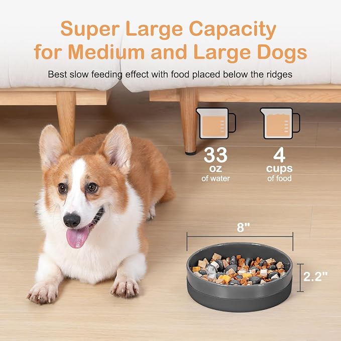 Sted Ceramic Slow Feeder Dog Bowls with Silicone Base | Slow Feeding Dog Bowl Small Medium Breed, Dog Food Bowls for Fast Eaters, Slow Down Eating, Puzzle Dog Food Bowl, Maze Grey - Image 5