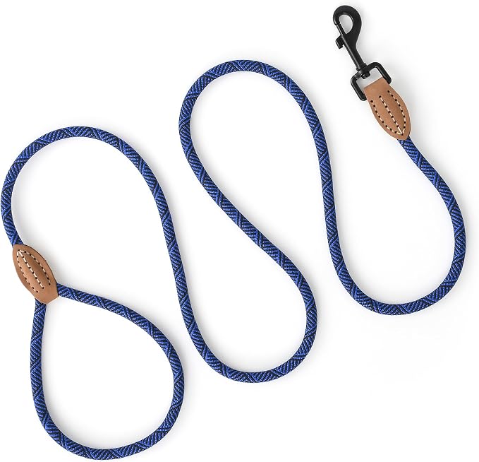 Mile High Life Dog Leash with Genuine Leather-Wrapped Ends, 4/5/6FT | Tangle-Free 360° Swivel Clasp Heavy Duty Rope Leash | Small Medium Large Dogs | Daily Walking (Blue, 60 Inch, 1/3") - Image 5