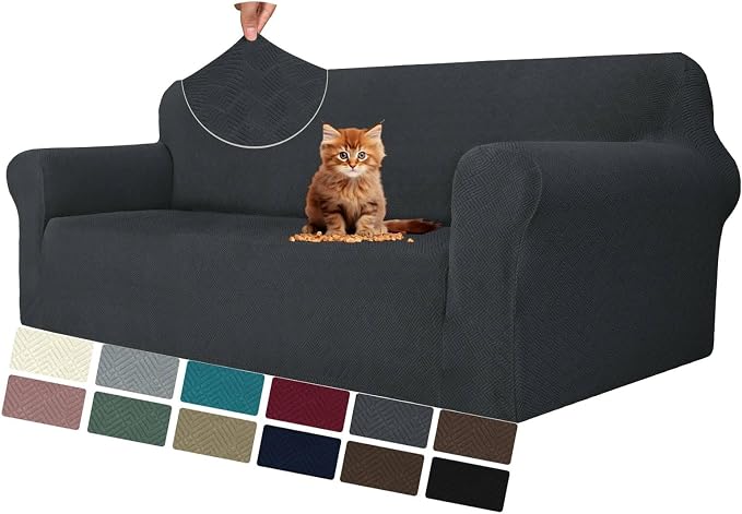 MAXIJIN Couch Covers for 3 Cushion Couch Sofa (71"-91"), 1-Piece Stretch Sofa Cover Slipcover Furniture Protector with Elastic Bottom for Kids,Dogs (Large, Diamond Pattern Gray) by MAXIJIN