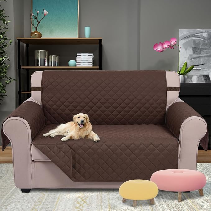U-NICE HOME Loveseat Sofa Cover for 2 Cushion Couch, Chocolate | 54''Oversized Loveseat Cover Washable, Pet Friendly, Elastic Straps, Water Repellent, Furniture Protector for 2 Cushion - Image 2