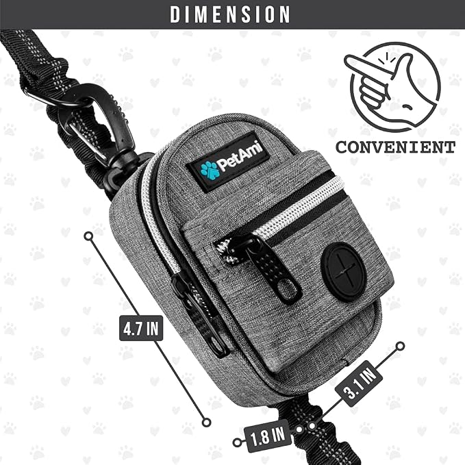 PetAmi Dog Poop Bag Holder for Leash, Waste Bag Dispenser Pet Pouch, Grey | Doggy Puppy Walking Accessories Travel Camping, Dog Treat Pouch Supplies Must Have, Doggie Poo, Jogging, Walks - Image 5