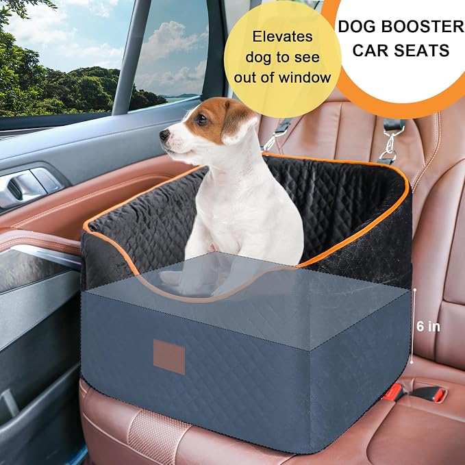 XIEEAOZEE Dog Car Seat for Small Dogs, Memory Foam Booster Dog Seat for Dogs up to 35 lbs, Elevated Pet Car Seat with Washable Removable Cover, Storage Pockets (Black) - Image 3