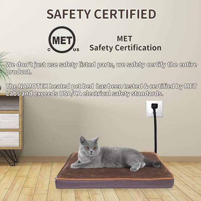 NAMOTEK Outdoor Heated Pet Bed for Cats Dog in Winter with Orthopedic Foam Base Auto Constant Temperature Electric Heating Pad & Waterproof Liner for Dog House Cabin Cot Doorway(19.7"Lx15.7"Wx1.7"Th) - Image 4