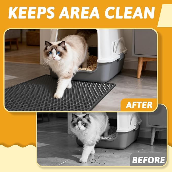 Pieviev 2 Packs Cat Litter Mat Double Layer Waterproof Urine Proof Trapping Mat (24"X15", Black) | Waterproof Urine Resistant Layer Litter Box Mat, Easy Collection, Soft on Kitty Paws, Black Color for Indoor Cats - Image 7