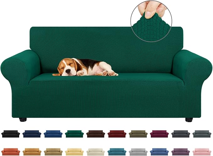 KEKUOU Stretch Loveseat Couch Cover, 2 Cushion Couch Slipcover,Hunter | 1-Piece Washable Sofa Cover Pet Friendly (55"-78") Furniture Protector Soft Jacquard, Elastic Bottom for Dogs & Kids by KEKUOU
