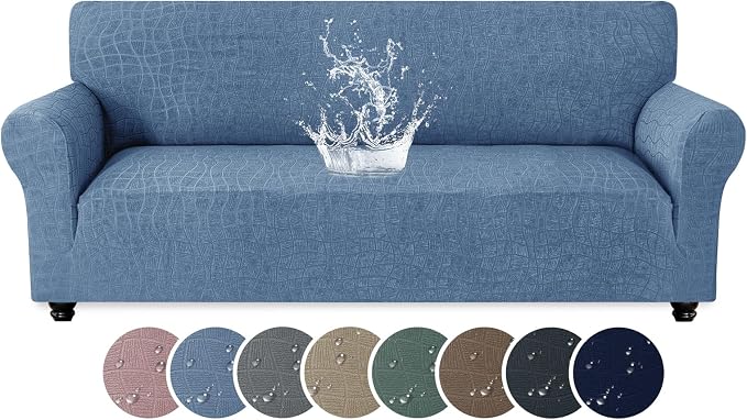 MAXIJIN Waterproof Couch Cover for 3 Cushion Couch, 1 Piece Stretch Sofa Covers Slipcovers with Non-Slip Elastic Bottom, Washable Furniture Protector for Dogs Pets (Large, Dusty Blue) by MAXIJIN
