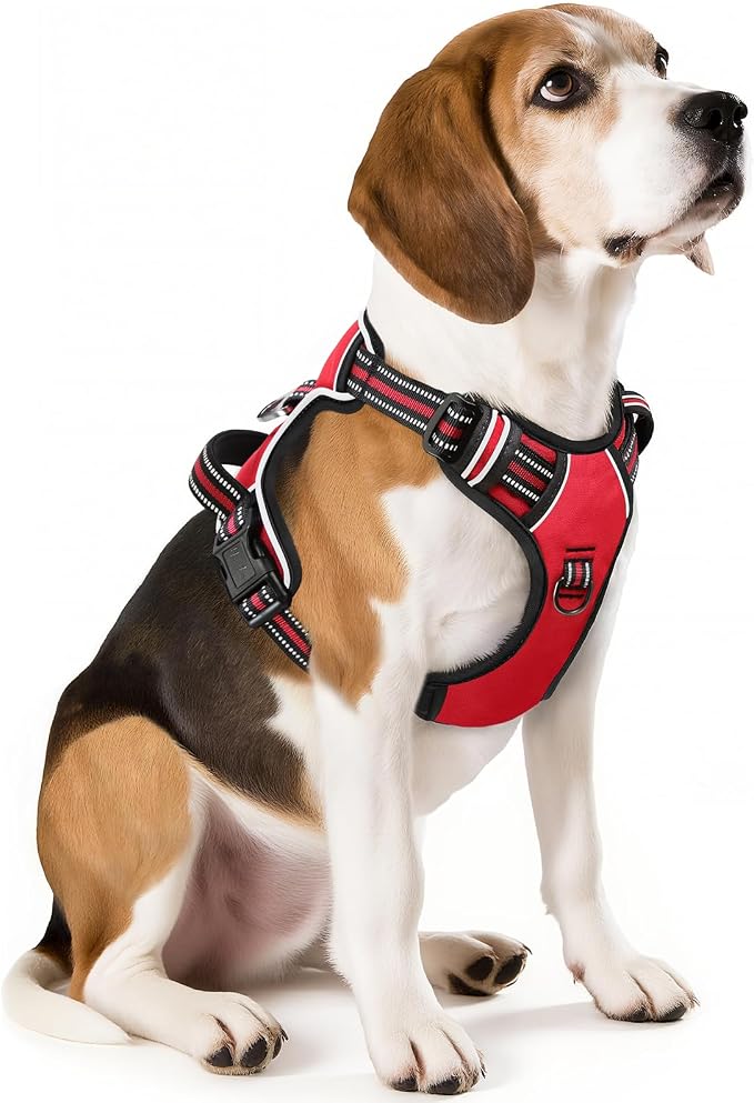 HEELE Dog Harness, Reflective Front Clip Vest with Control Handle, Red, M | Soft Breathable Padded for Medium Harness, No Pull No Choke, Adjustable 2 Metal Rings for Outdoor Walking Training by HEELE