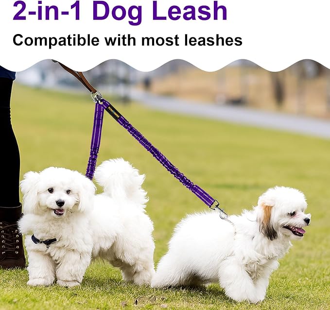 MingXpet 2 Dog Leash, Dog Leash for 2 Dogs, 360° Swivel No Tangle Double Walking Training Leashes for Large Dogs that Pull, Comfortable Shock Absorbing Reflective Bungee, Purple - Image 7
