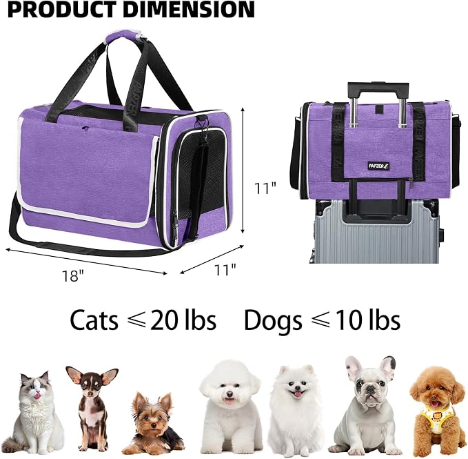 Cat Carrier for Travel, Soft-Sided, Top Loading, Privacy Curtain, to 20 lbs | Medium Pet Carry Bag Anxiety Cat, Vet Visit Car Transport Luggage Sleeve Suitcase Attachable Small Puppy Crate Kennel Purple - Image 2