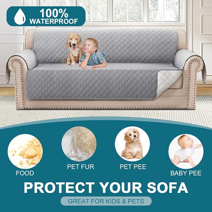 Turquoize 100% Waterproof Sofa Covers Couch Cover Sofa Cover for Dogs Couch Protector Triple Non-Slip Sofa Slipcover for 3 Cushion Couch Furniture Protector for Pets, Kids,Dog (Sofa 70", Dove Gray) - Image 2