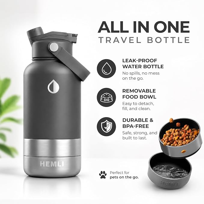 32 oz. Dog Water Bottle, Insulated Dog Travel Water Bottle, Stainless Steel Pet Water Bottle Dispenser Portable Food and Water Bowl for Dogs for Walking Dog Canteen Travel Kit - Image 2