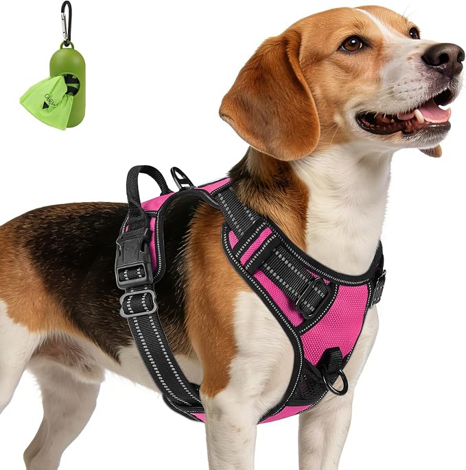 Joytale No Pull Dog Harness Medium Sized Dog, Front Clip, Hot Pink | Grab Handle for Instant Control, Padded & Adjustable Vest, Sturdy Metal D-Rings, for Safe Training & Daily Walking by Joytale