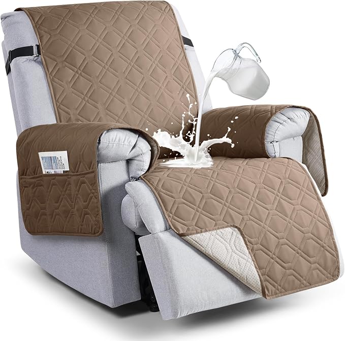 VANSOFY 100% Waterproof Recliner Chair Covers Washable, Light Brown, 22" | Non-Slip, Slipcover with Pocket, Furniture Protector, Elastic Straps, Chair Cover for Pets, Dogs by VANSOFYFURNITURECOVERS
