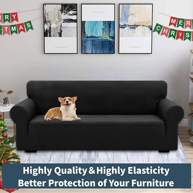 XINEAGE Stretch Jacquard Loveseat Cover, Non Slip Sofa Slipcover for Dog | High-Stretch Fabric. Wear-Resistant, Pet Friendly. Easy Install & Washable for Living Rooms, Offices.Classic Black - Image 4