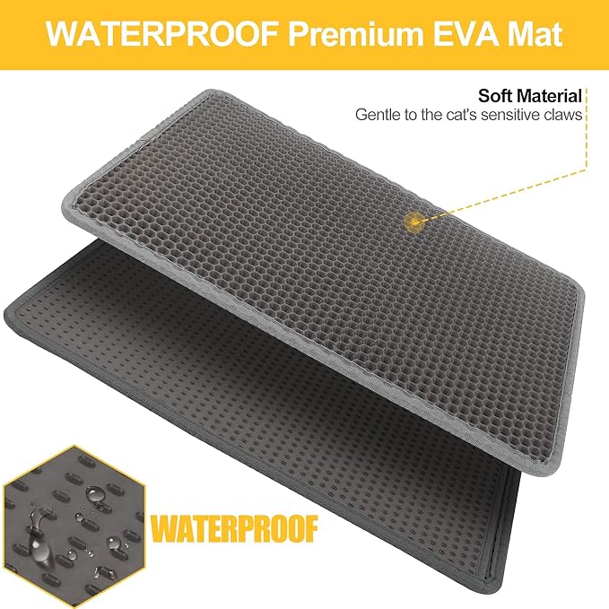 LeToo Cat Litter Mat Large 30 x 24 in No Phthalate Non-Slip Urineproof Grey | Premium EVA Sleeping Pad, Honeycomb Double Layer Design Kitty Scratcher, Litter Box Trapping Rug, Washable Vacuum Easy Clean - Image 8